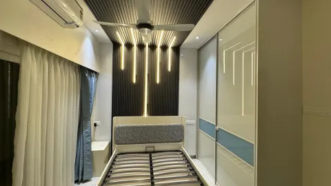 Bedroom with LED feature wall